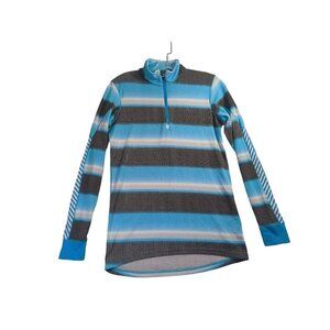 Helly Hansen Top Shirt Womens M Blue Black 1/4 Zip‎ Pullover Long Sleeve Active
